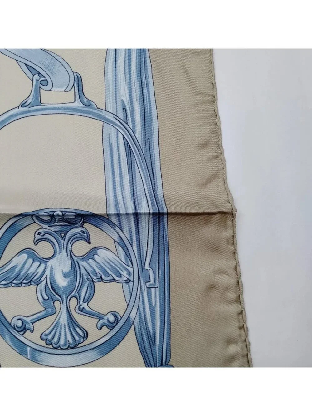 Authentic Hermès Étriers Carré 90 Silk Scarf Gold Blue Square Made in France